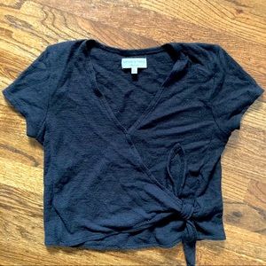 Madewell black wrap tie-front short sleeve top